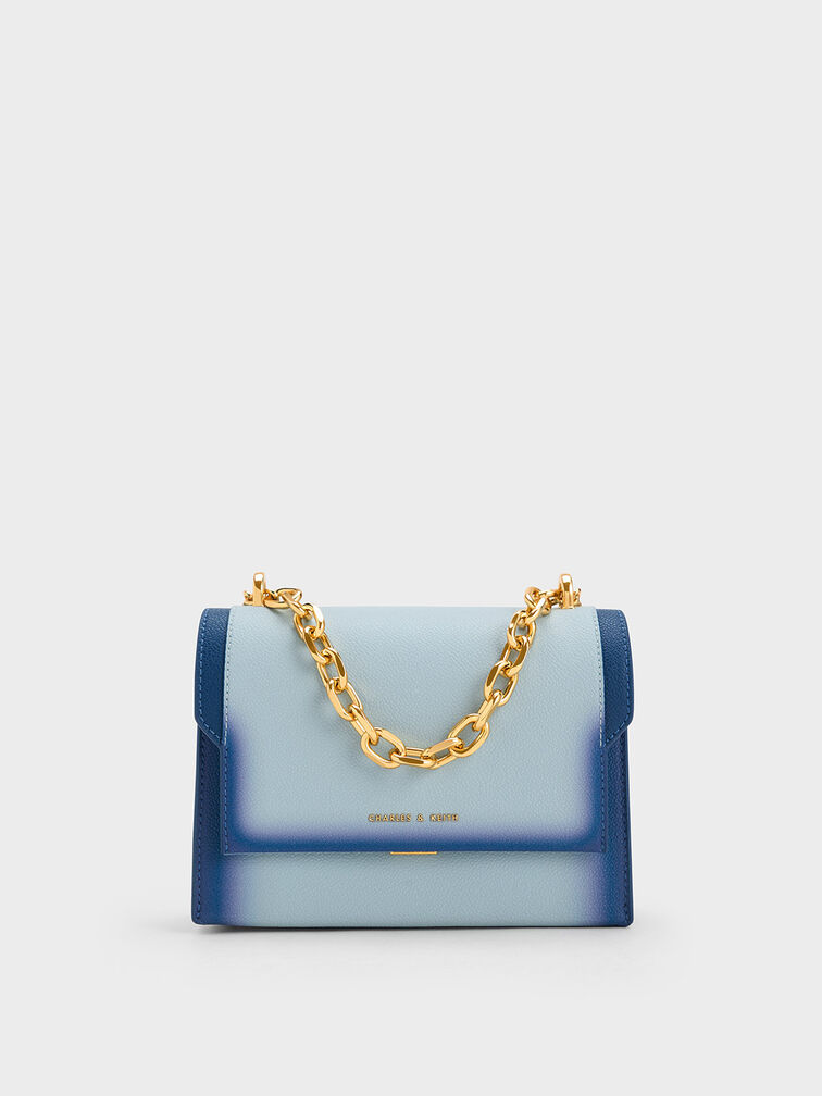 Navy Front Flap Chain Handle Crossbody Bag - CHARLES & KEITH CA