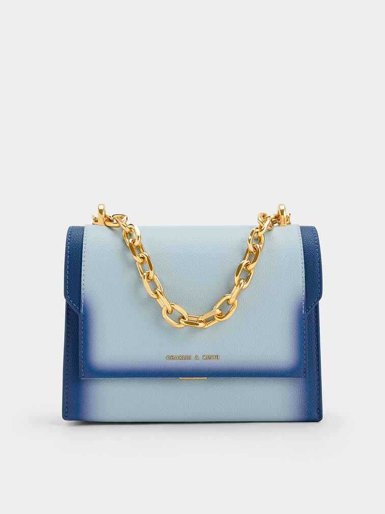 Navy Front Flap Chain Handle Crossbody Bag - CHARLES & KEITH CA