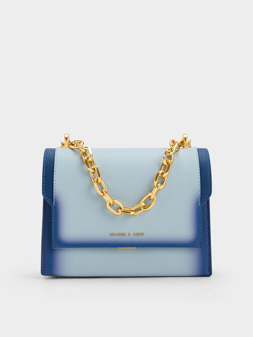 Front Flap Chain Handle Crossbody Bag, Navy, hi-res