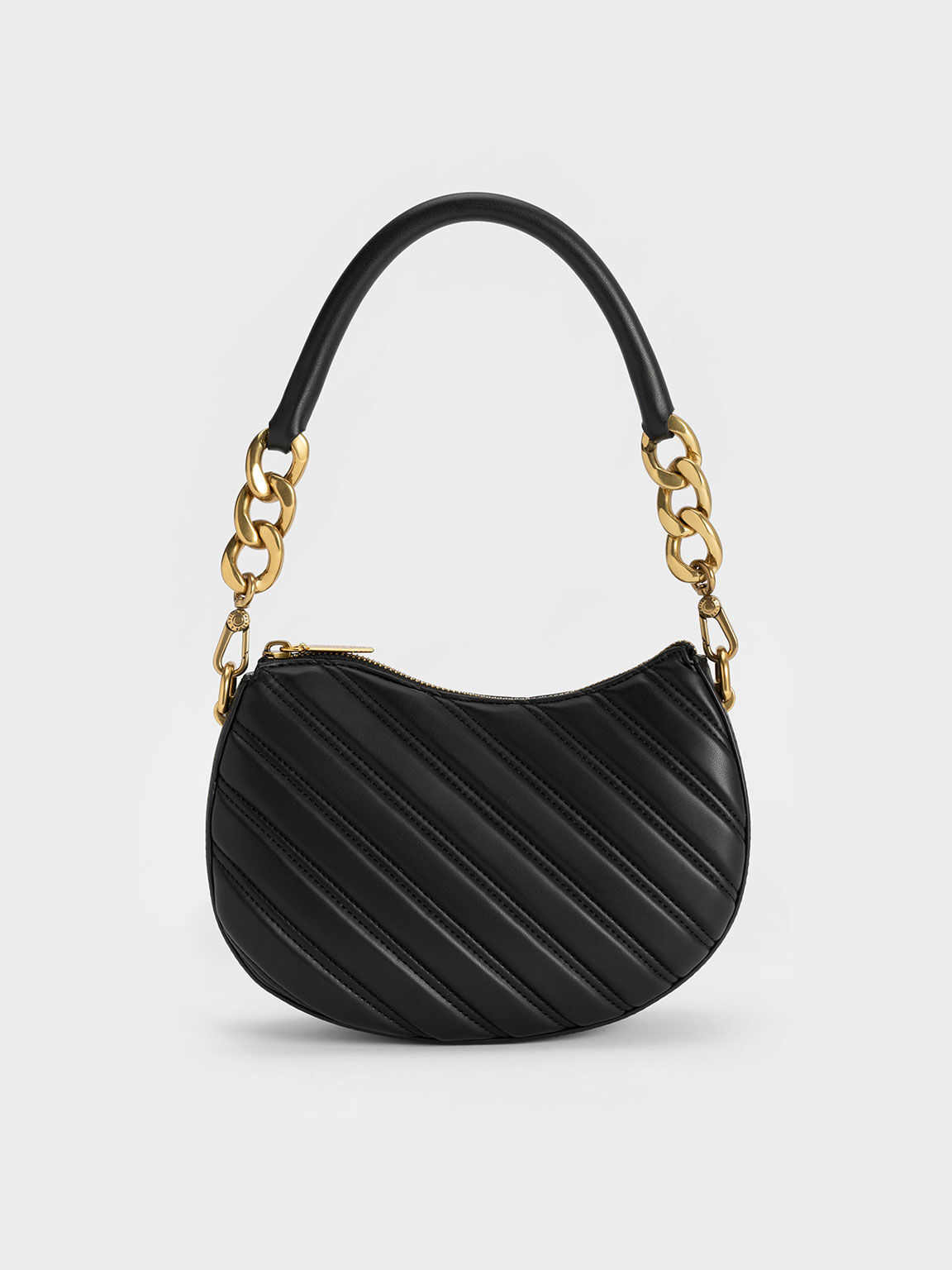 Freja Curved Panelled Bag, Black, hi-res