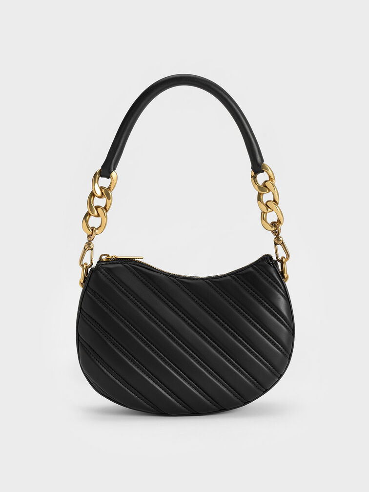 Freja Curved Panelled Bag, Black, hi-res