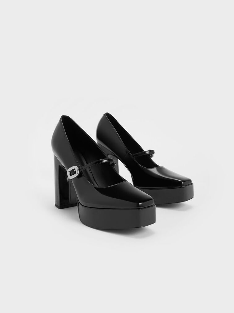 Patent Platform Mary Jane Pumps, Black, hi-res