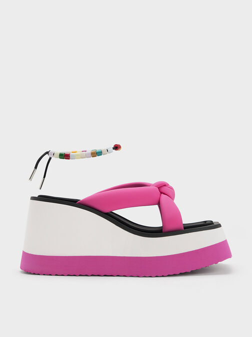 Tana Knotted Crossover Wedges, Fuchsia, hi-res