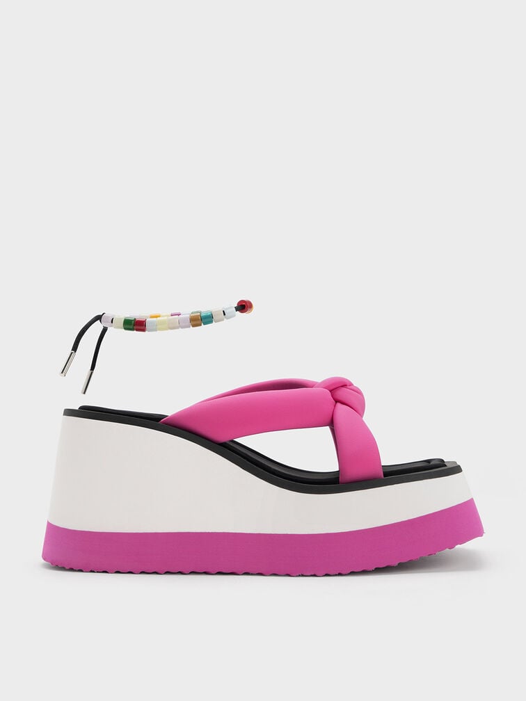 Tana Knotted Crossover Wedges, Fuchsia, hi-res