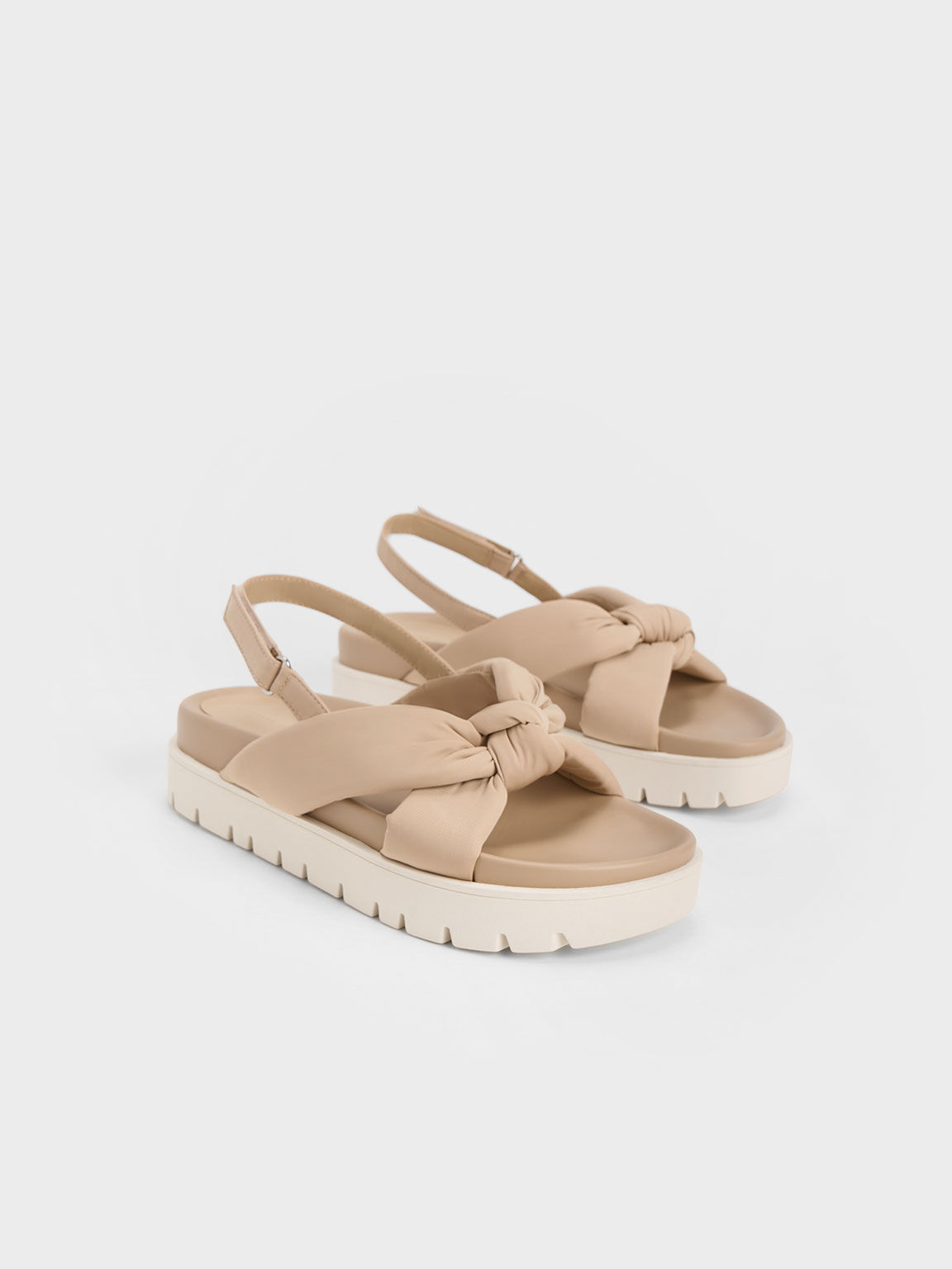 Nude Nylon Knotted Flatform Sandals - CHARLES & KEITH NZ