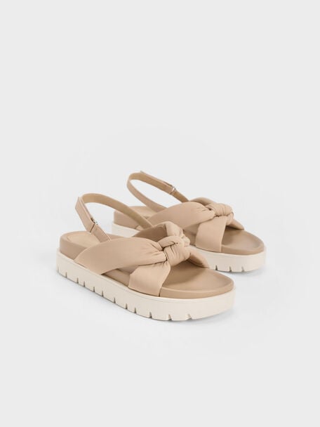 Nylon Knotted Flatform Sandals, Nude, hi-res