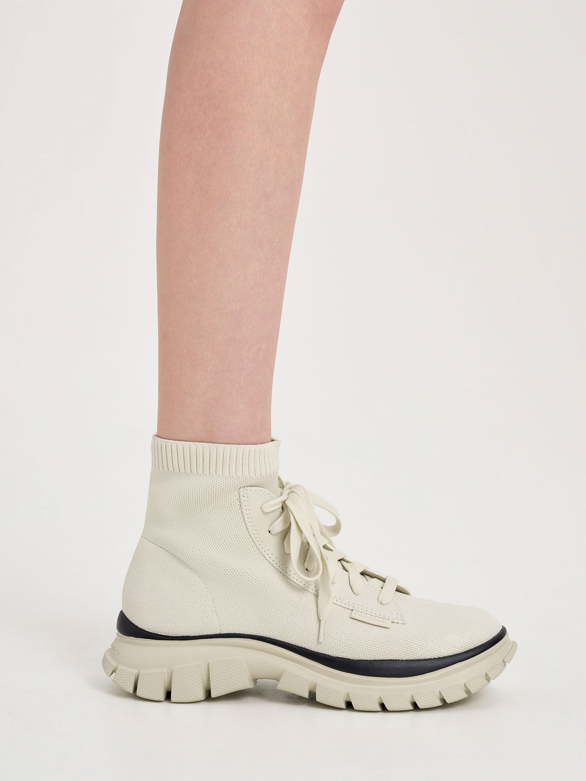 Knitted Sock High-Top Sneakers, Chalk, hi-res