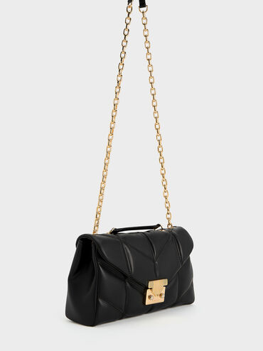 Eudora Chevron Trapeze Bag, Black, hi-res