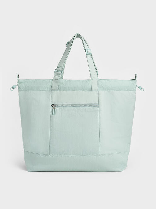 Bolso tote reversible Terra de nylon, Verde salvia, hi-res