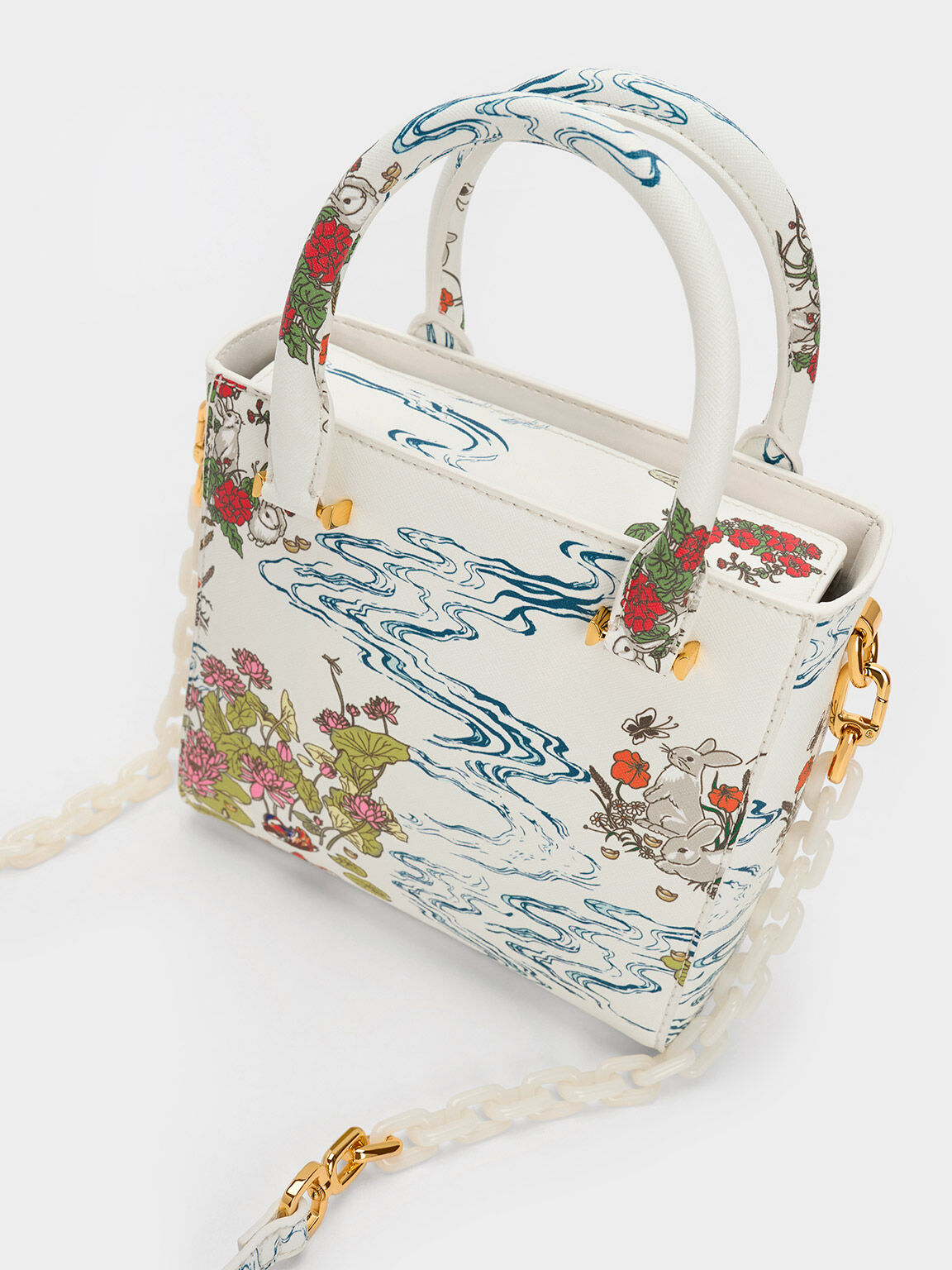 Rabbit Illustrated Tote Bag, Cream, hi-res