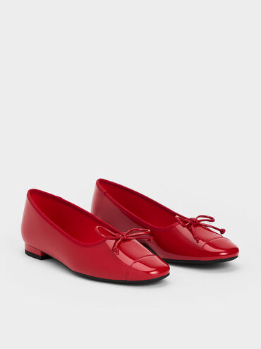 Bow Ballet Flats, Red, hi-res