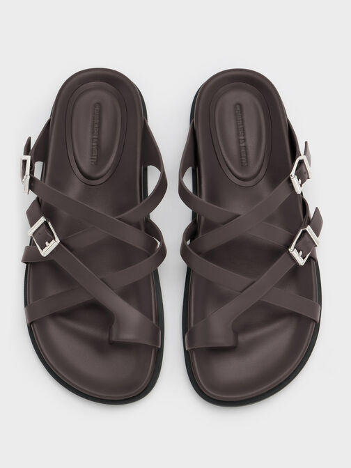 Crossover Toe-Ring Sandals, Burgundy, hi-res