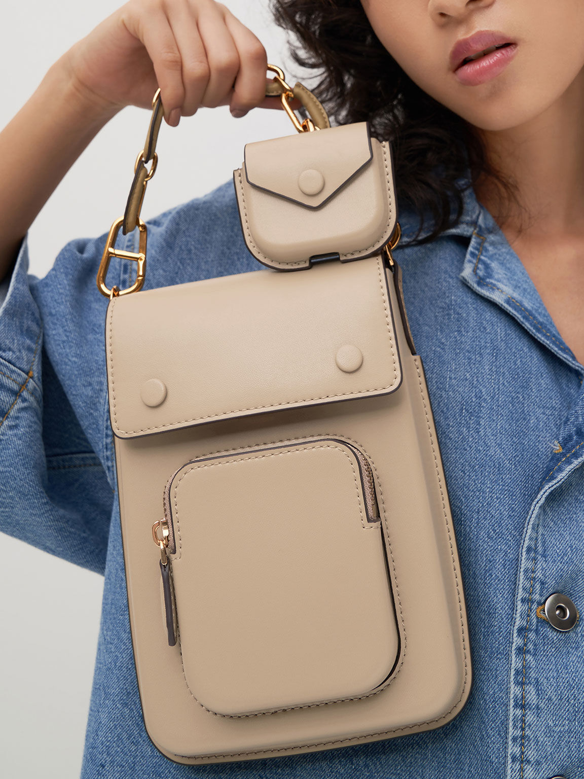 Amber Chain-Handle Long Crossbody Bag, Sand, hi-res