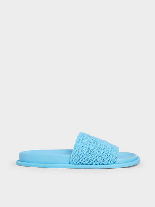 Knitted Slide Sandals, Blue, hi-res