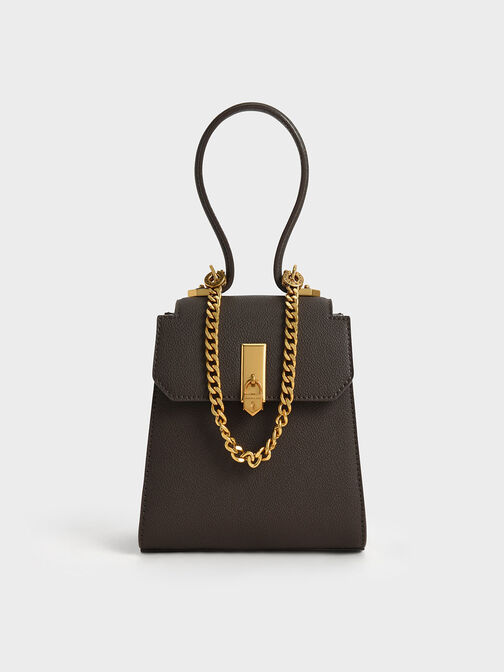 Geometric Top Handle Chain-Link Bag, Dark Moss, hi-res