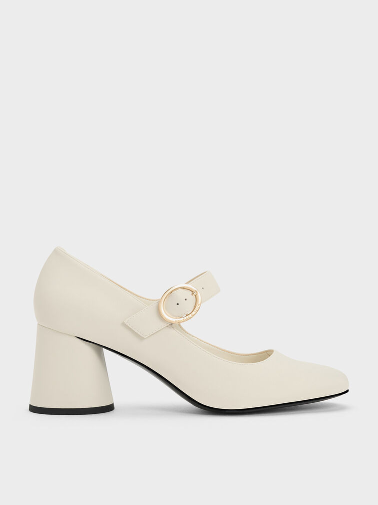 Cylindrical Block Heel Mary Janes, Chalk, hi-res