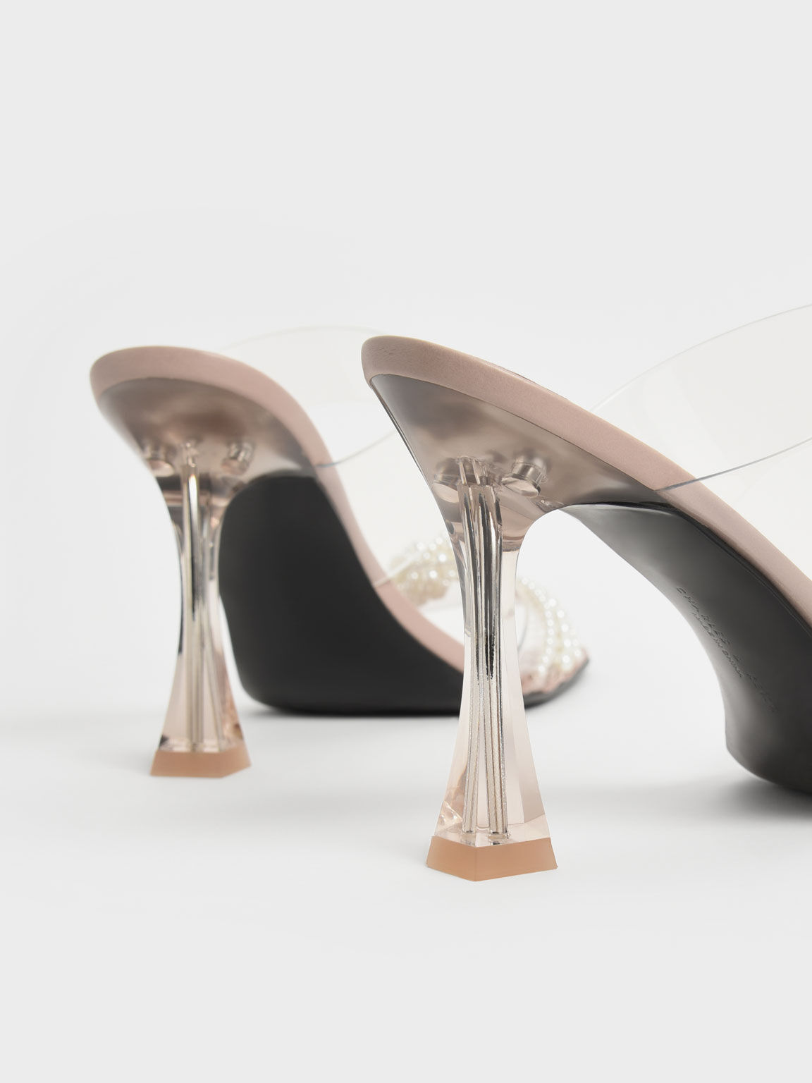 Beaded Sculptural Heel Mules, Beige, hi-res