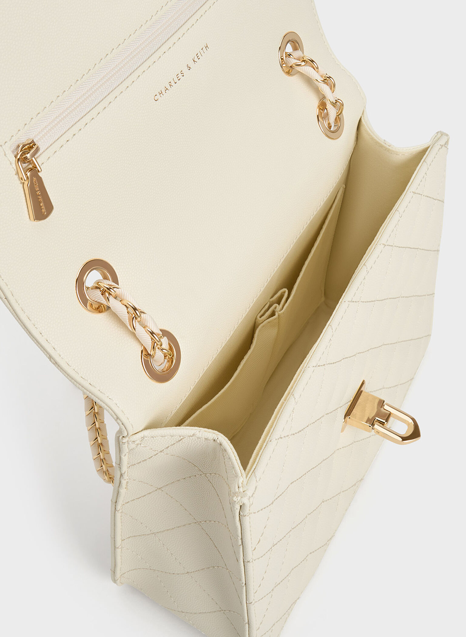 Cressida Quilted Chain Strap Bag, Cream, hi-res