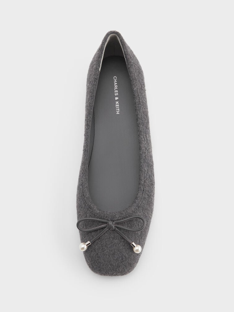 Barbara Felt Pearl-Embellished Bow Ballet Flats, Grey, hi-res