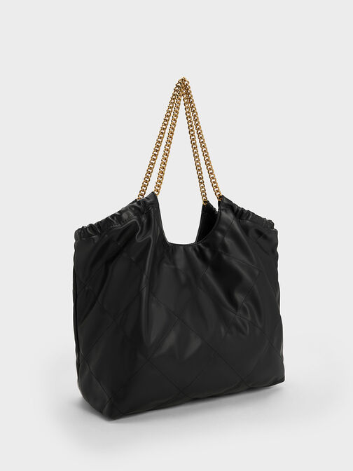 Bolso tote de asa trenzada, Negro, hi-res