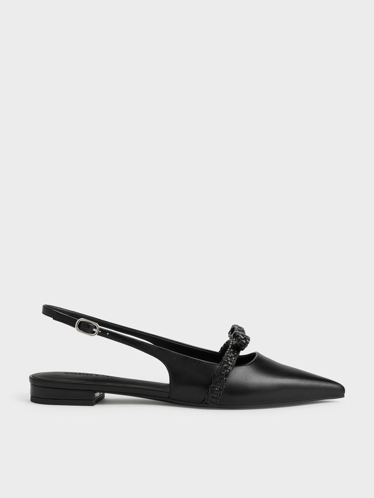 Kaleen Woven-Bow Slingback Flats, Black, hi-res
