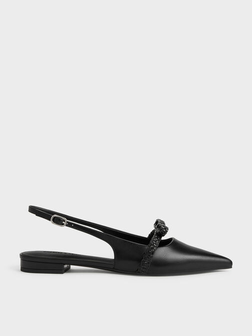 Kaleen Woven-Bow Slingback Flats, Black, hi-res