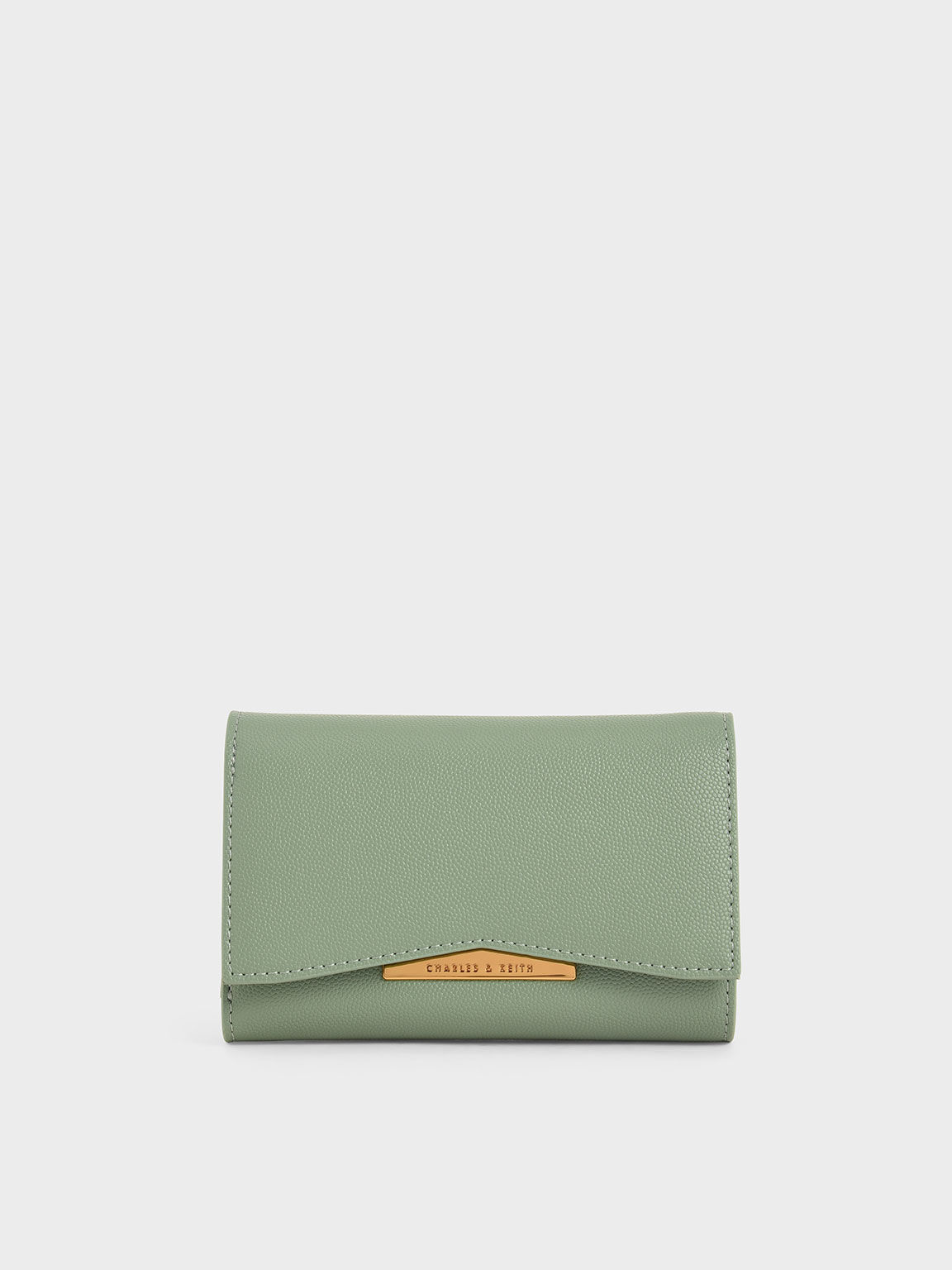 Metallic Accent Envelope Short Wallet, Sage Green, hi-res