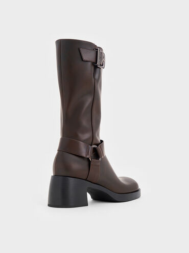 Kirke Buckled Mid-Calf Biker Boots, Dark Brown, hi-res