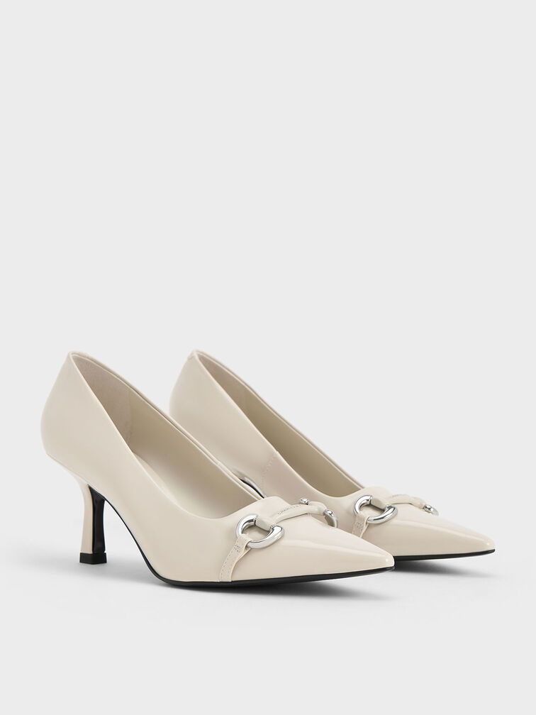 Metallic Accent Pointed-Toe Pumps, Chalk, hi-res