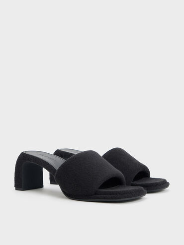 Loey Textured Curved-Heel Mules, Black Textured, hi-res