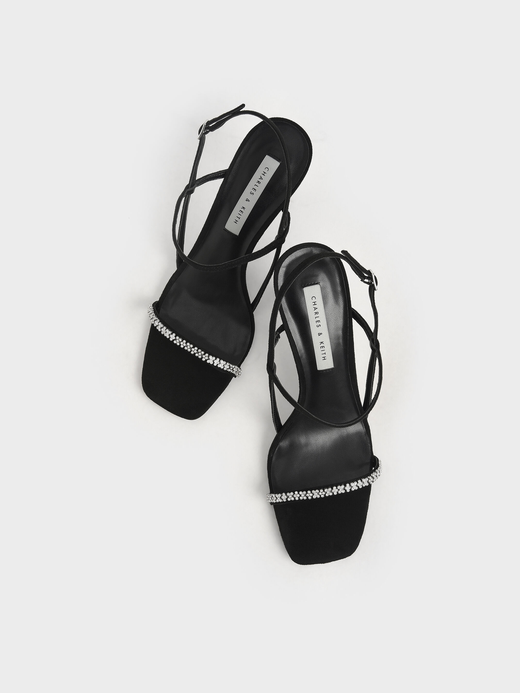 Textured Gem Embellished Strappy Sandals Black