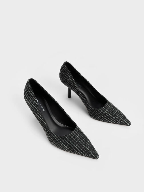 Tweed Pointed-Toe Cylindrical Heel Pumps, Multi, hi-res