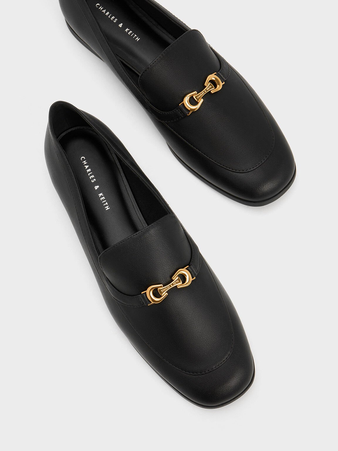 Black Metallic Accent Round-Toe Loafers - CHARLES & KEITH US
