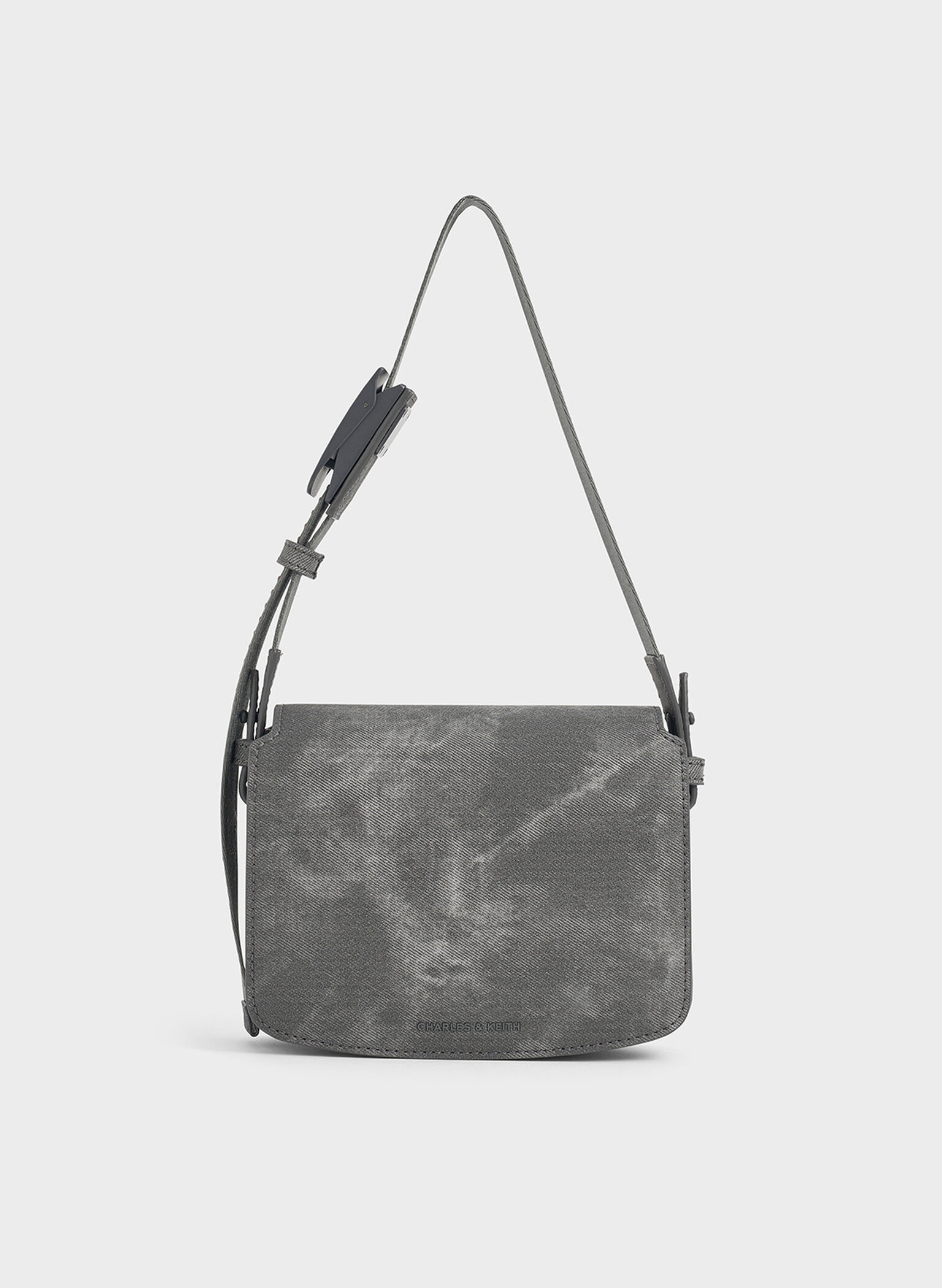 Bolsa de ombro jeans quadrada com aba frontal, Dark Grey, hi-res