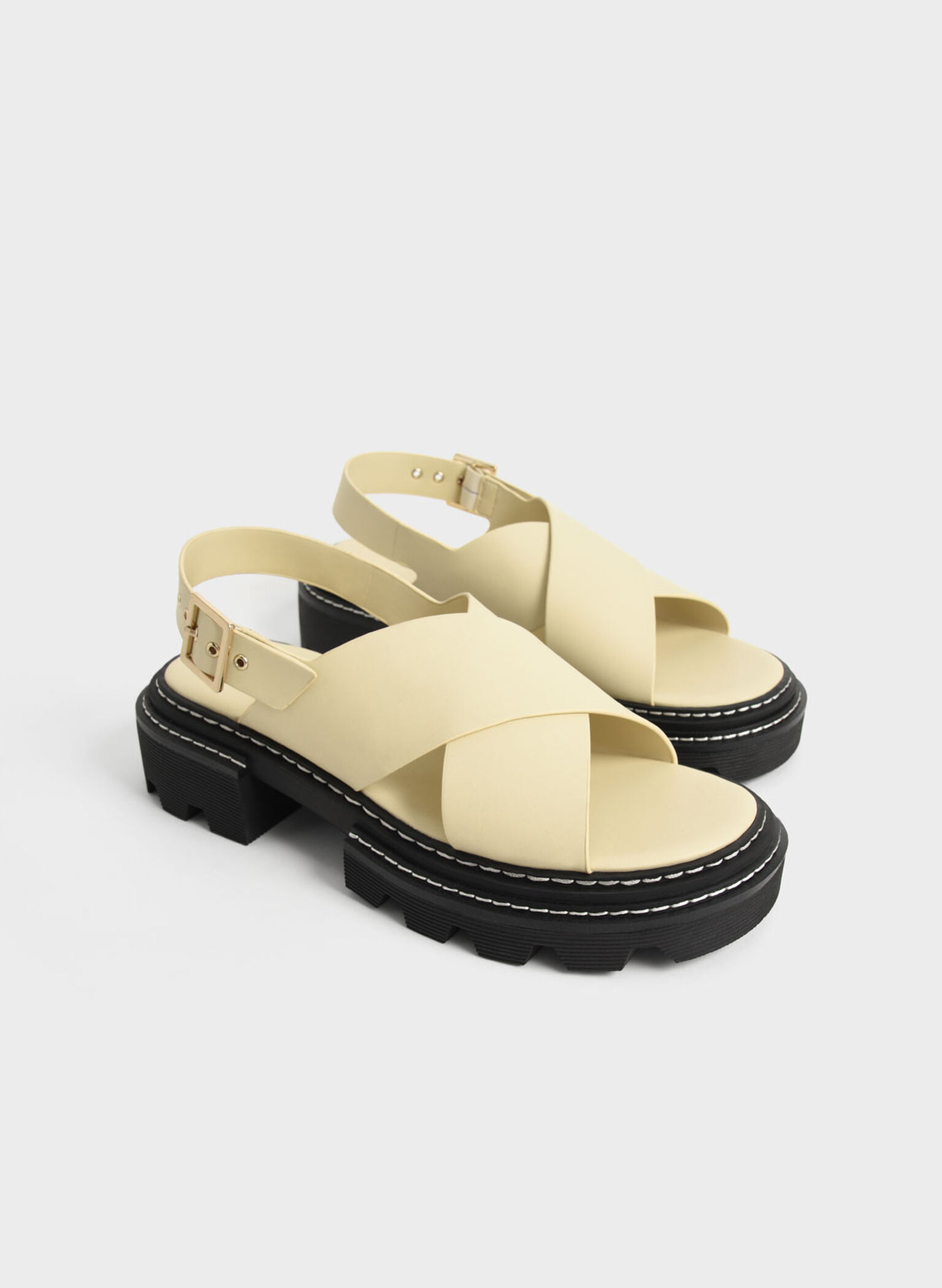 Sandalias cruzadas Perline destalonadas, Amarillo, hi-res