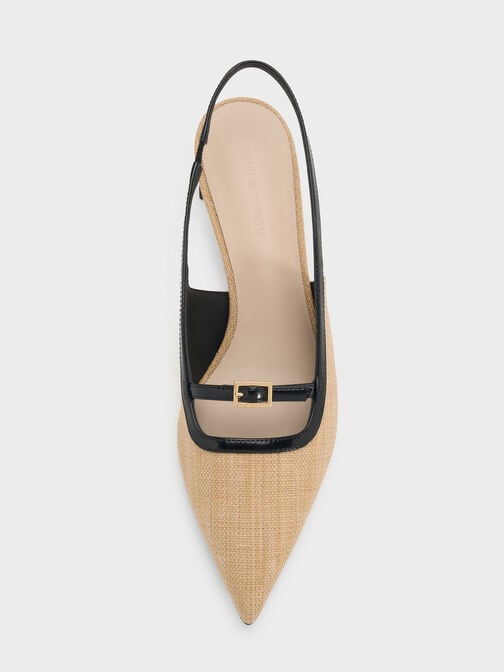 Woven Buckle-Strap Slingback Pumps, Natural, hi-res