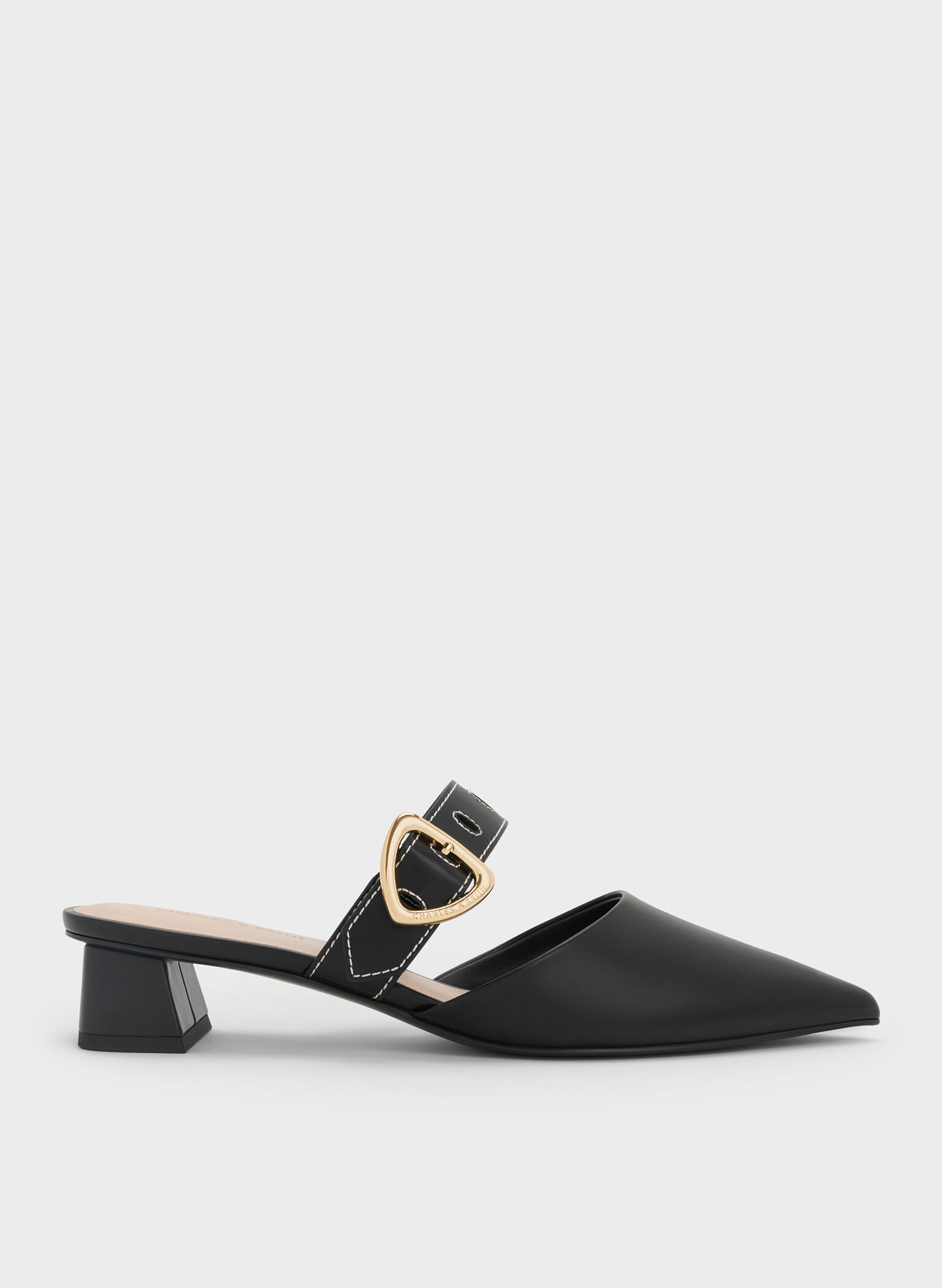 Mules de tacón Sepphe con detalles de recortes, Negro, hi-res