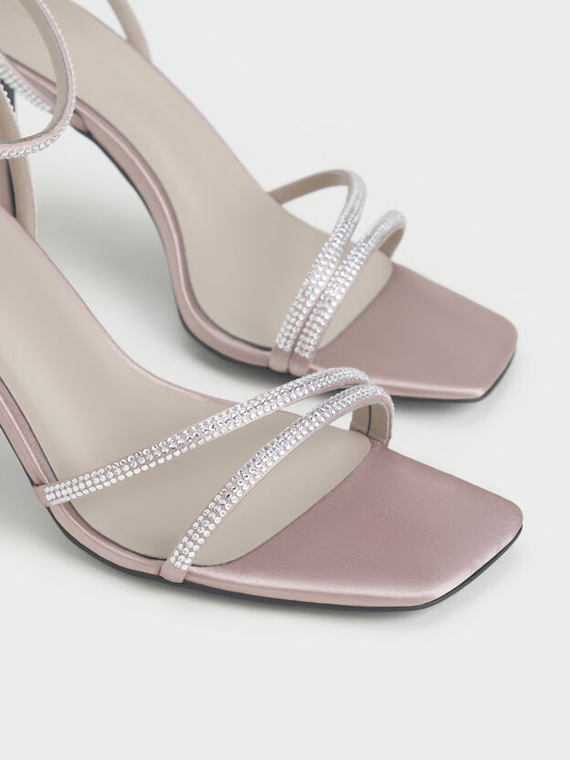 Satin Crystal Stiletto Sandals, Mauve, hi-res