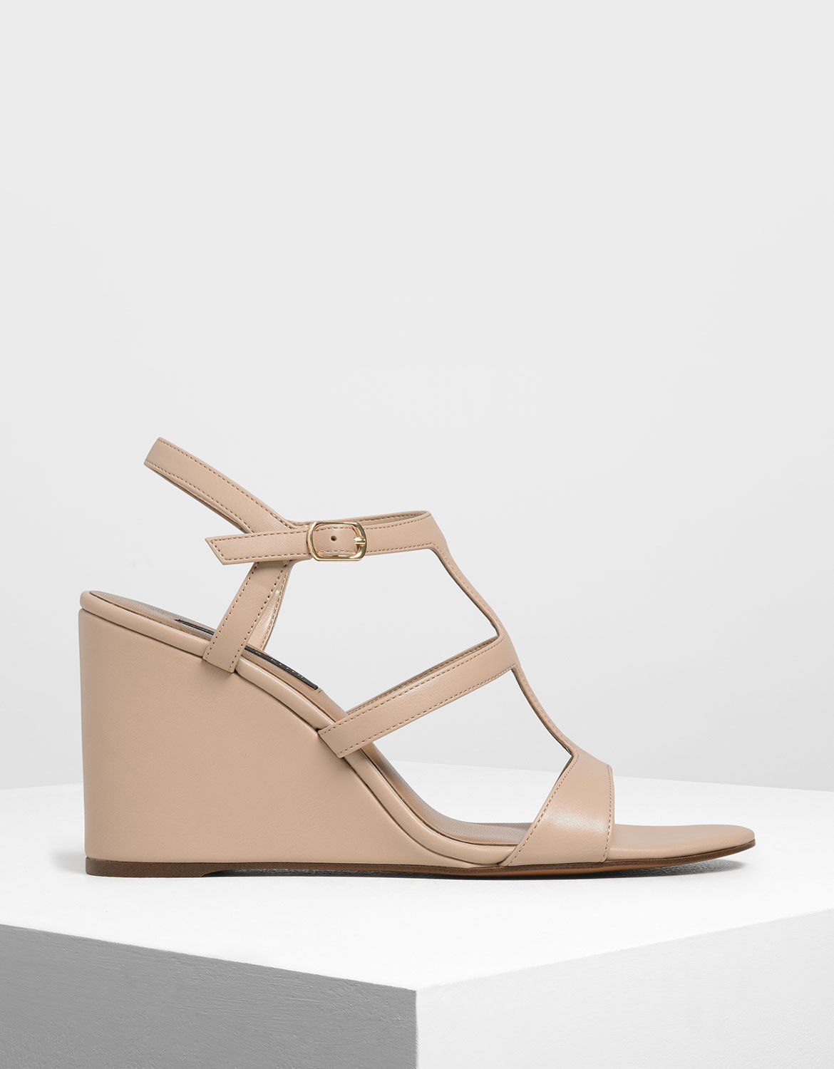 nude strappy wedge