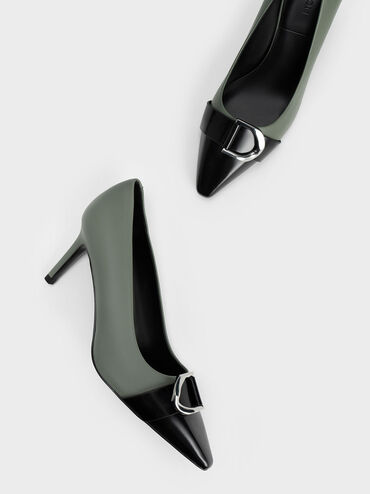 Gabine Leather Toe-Cap Pumps, Sage Green, hi-res