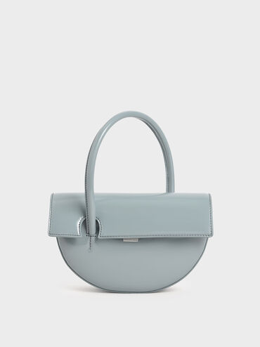 Patent Top Handle Semi-Circle Bag, Slate Blue, hi-res