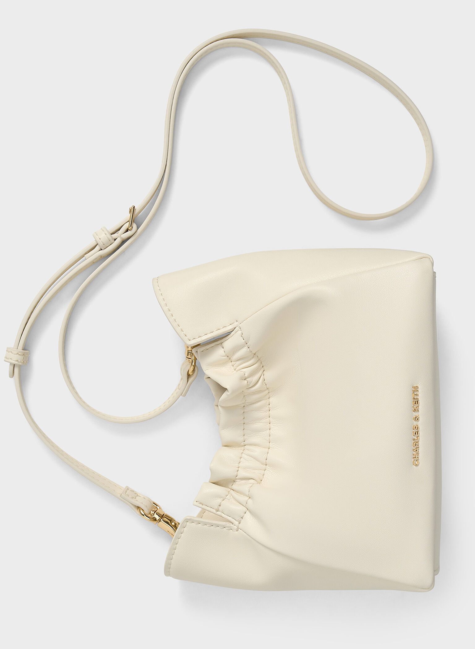 Brigette Ruched Chain-Handle Shoulder Bag, Cream, hi-res