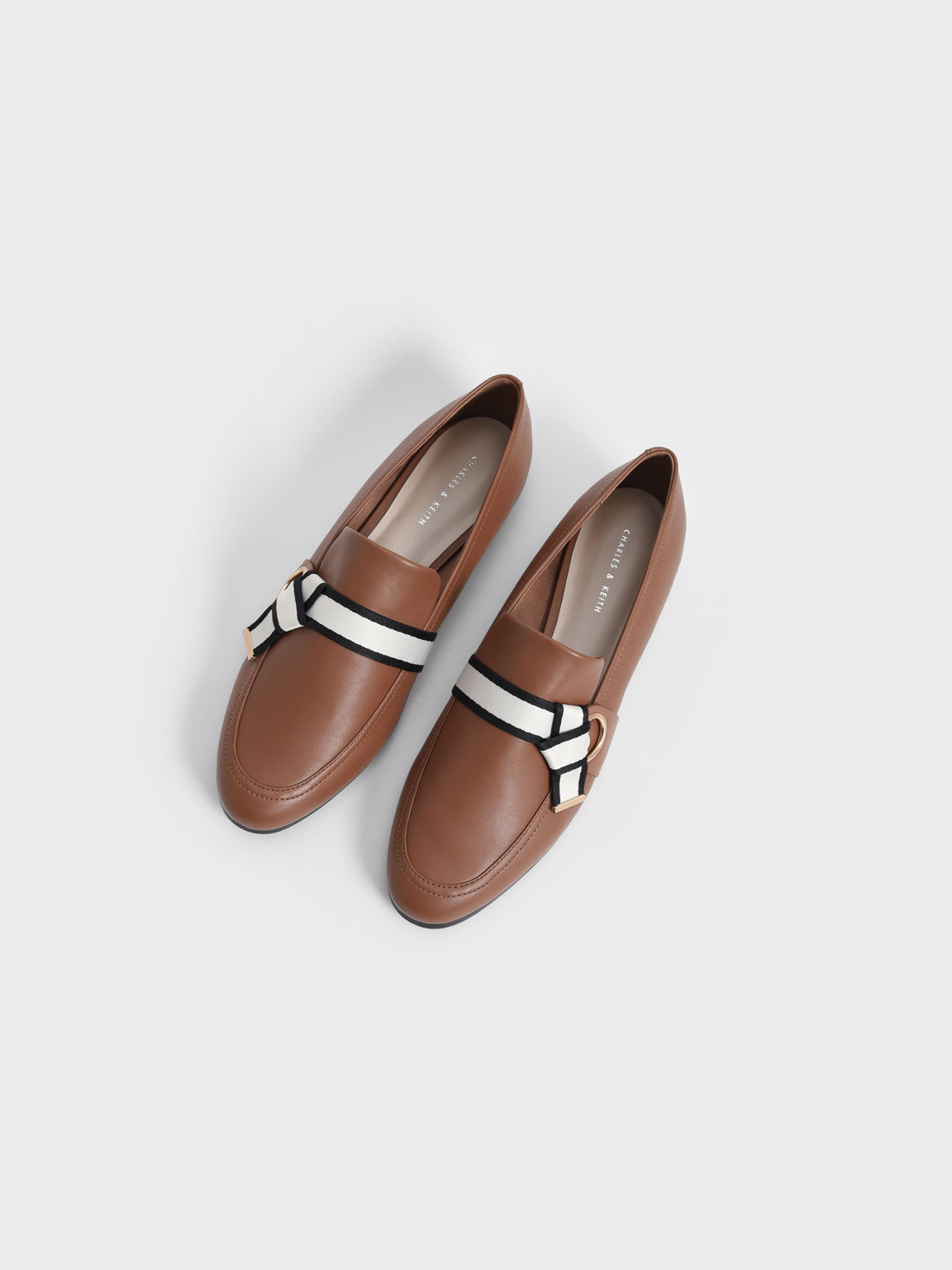 Fabric Knot Penny Loafers, Brown, hi-res