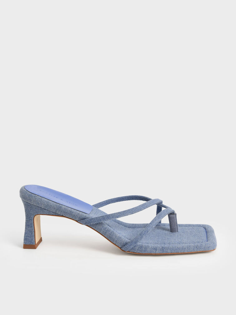 Sandalias vaqueras con tiras y tac�n, Azul, hi-res