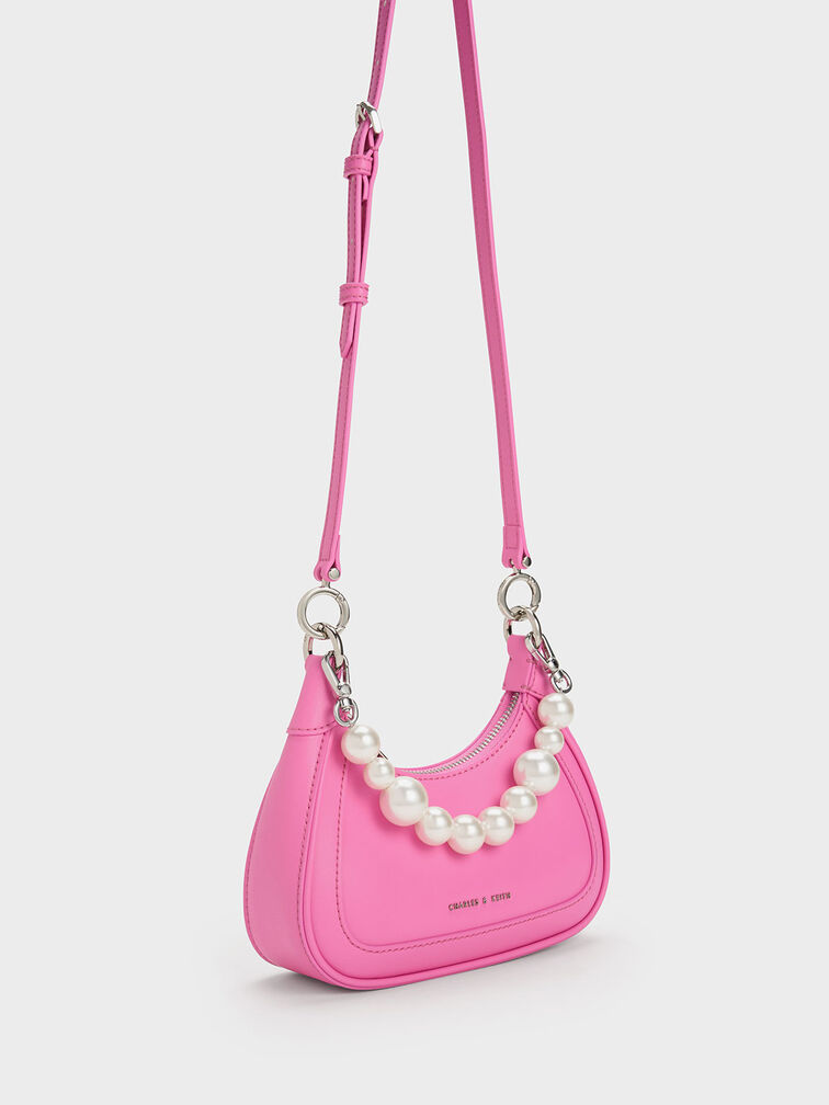 Pink Beaded Handle Hobo Bag - CHARLES & KEITH US