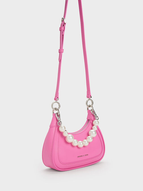 Beaded Handle Hobo Bag, Pink, hi-res