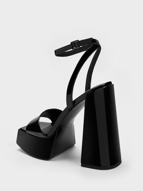 Patent Ankle-Strap Platform Sandals, Black, hi-res