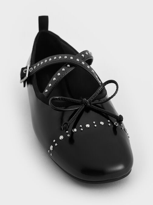 Studded Crossover-Strap Mary Jane Flats, Black Box, hi-res