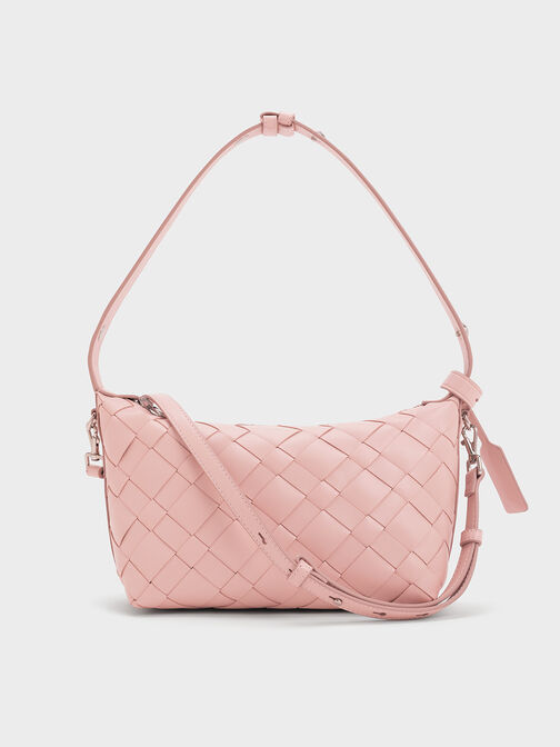 Ivette Woven Shoulder Bag, Light Pink, hi-res