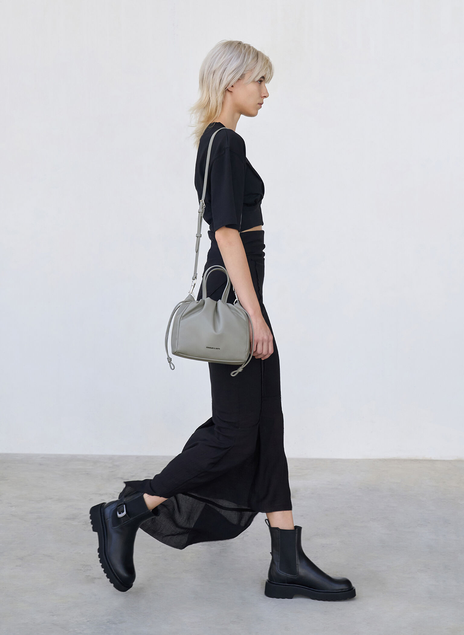 Mini Bethel Ruched Drawstring Tote Bag, Grey, hi-res